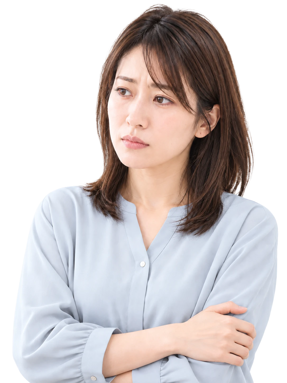 スマートフォンを見ながら不安そうに考える女性