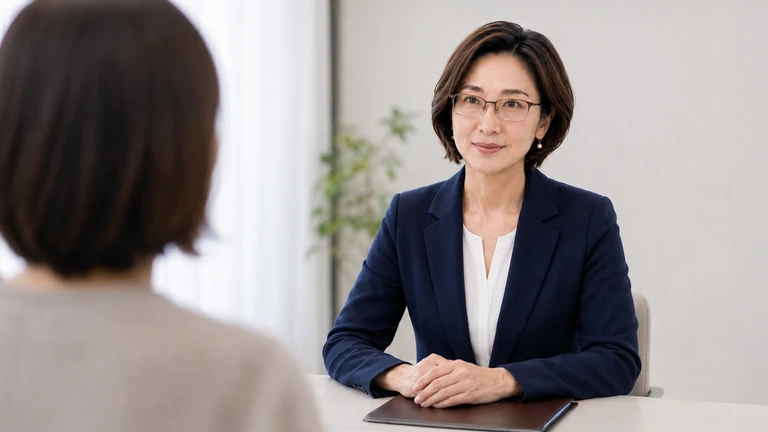 相談者の話を落ち着いて伺う女性相談員